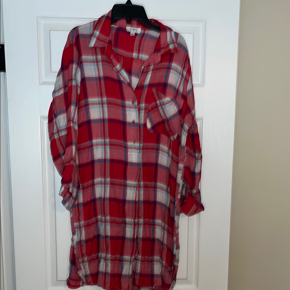 Umgee Red Plaid Long Sleeve Dress